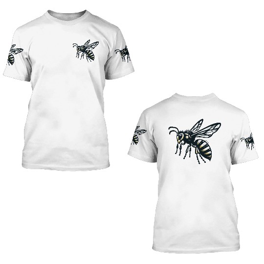 Two Color Wasp Insect Art 3 3D T Shirts