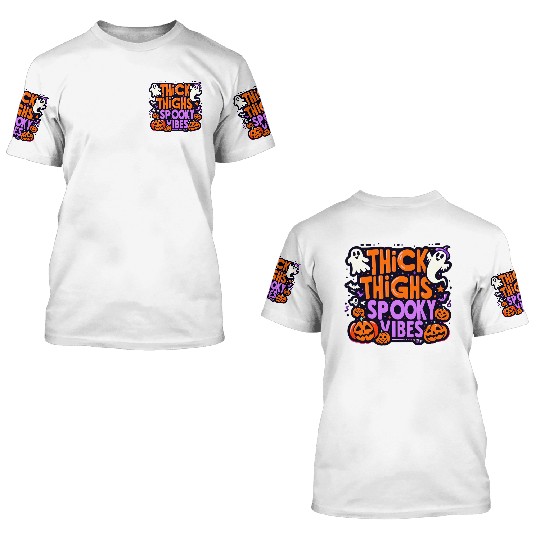 Funny Halloween Ghost Thick Thighs Spooky Vibes 3D T Shirts