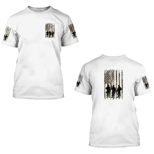 Bottomland Camo American Flag Soldiers 3D T Shirts