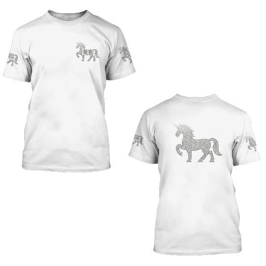 Celtic Unicorn Line Art Tattoo 3D T Shirts