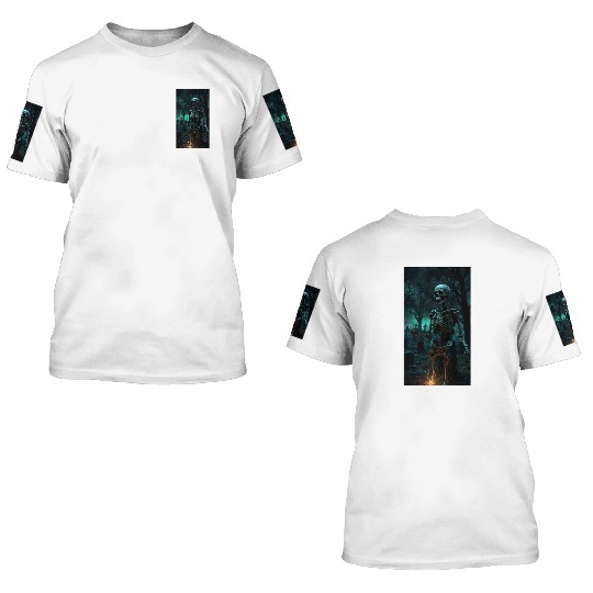 Rising Skeleton in the Graveyard 3D T Shirts