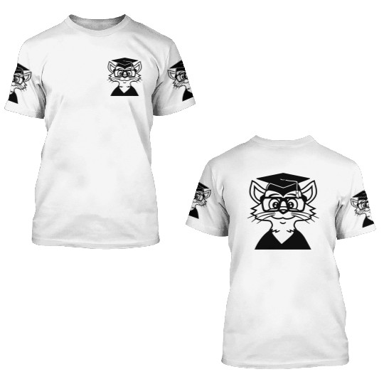 College Degree Cat School-leaving Certificate Pass 3D T Shirts