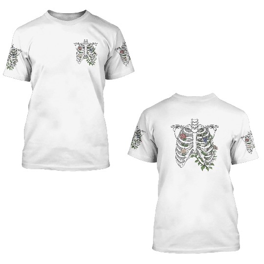 Skeleton Ribs Flower 3D T Shirts