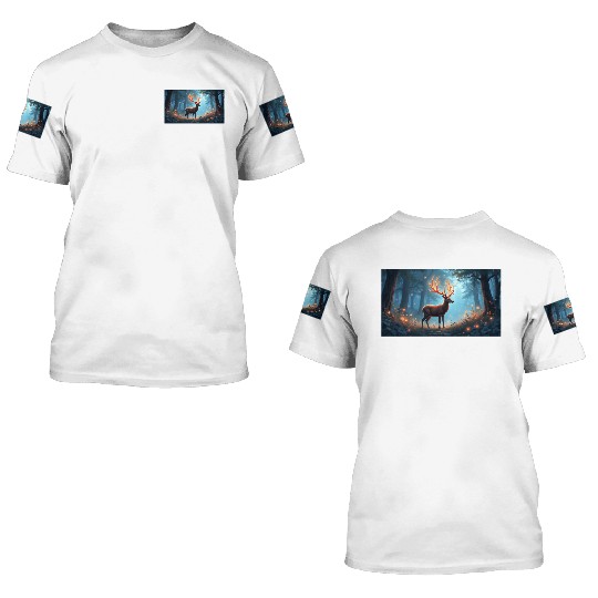 Enchanted Deer in a Forest 3D T Shirts