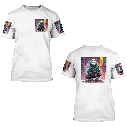 Urban Cyberpunk Cat Rebel 3D T Shirts