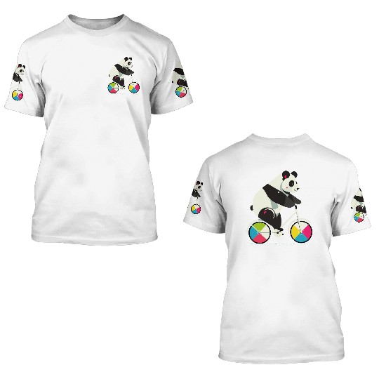 Panda on a bicycle-funny and creative illustration 3D T Shirts
