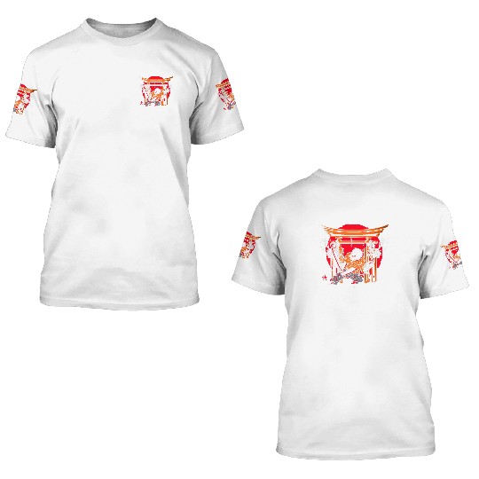 Kanji Japan Katana Ninja Cat Samurai 3D T Shirts