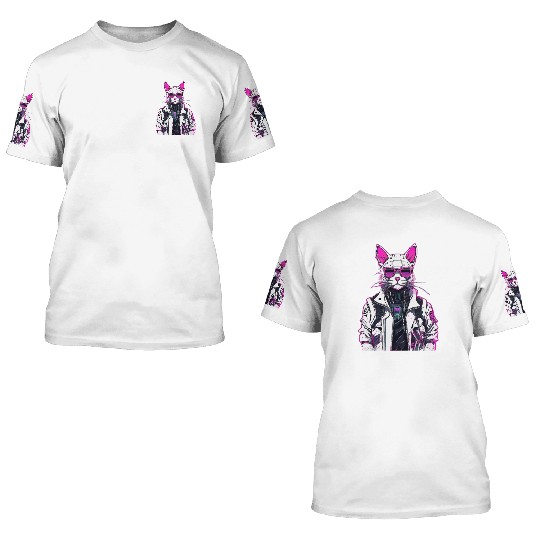 Cyberpunk Cat: Neon Outlaw 3D T Shirts