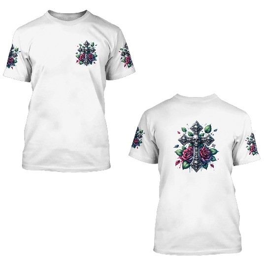Gothic Collection - Cross, Skulls & Red Roses 3D T Shirts
