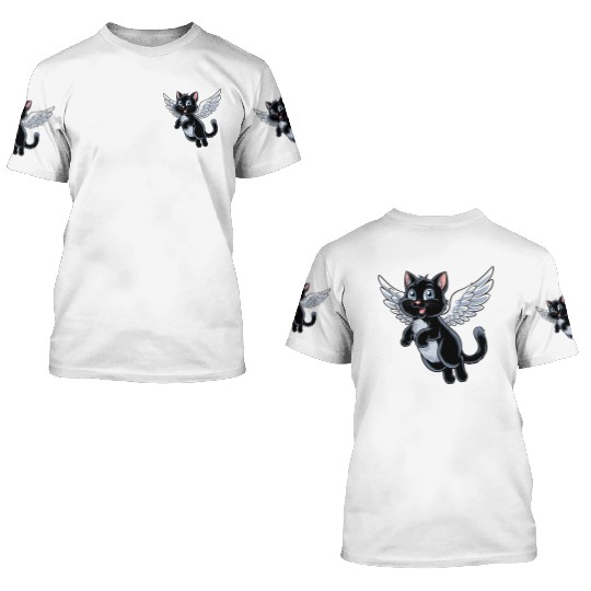 Black Cat with Angel Wings 3D T Shirts