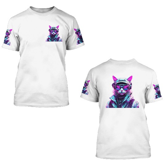 Mystical Cyberpunk Bad Cat 3D T Shirts
