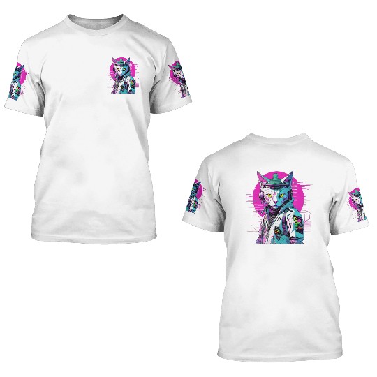 Neon Cyberpunk Warrior Cat 3D T Shirts