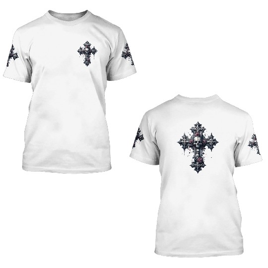 Gothic Cross Collection - Skulls and Red Roses 3D T Shirts