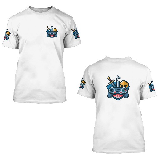Gaming Logo – Pixel Art Controller and Sword 3D T Shirts
