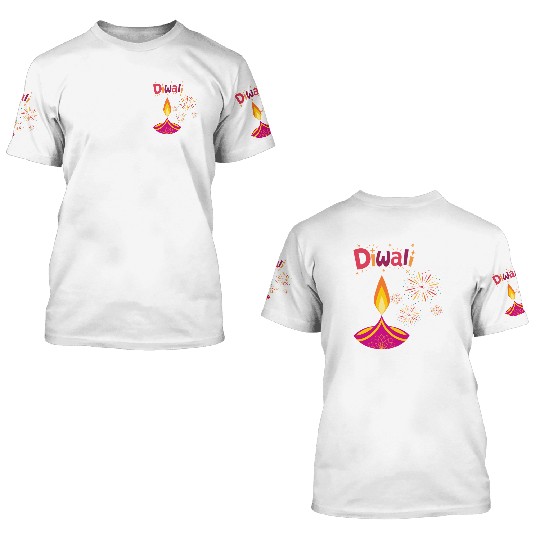 Diwali Design with Lamp & Festive Fireworks 3D T Shirts