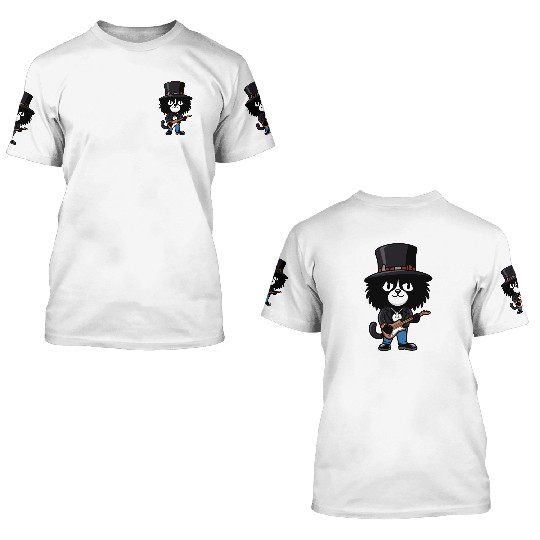 Guitar Playing Black & White Cat 3D T Shirts