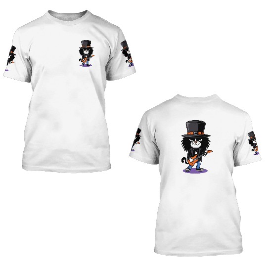 Black and White Cat Playing Guitar 3D T Shirts