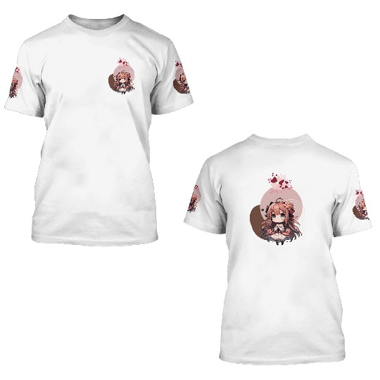 Chibi anime girl with flowers 3D T Shirts