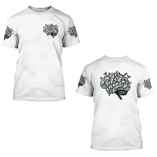 AI Ethics Mechanical Brain with Vines 3D T Shirts
