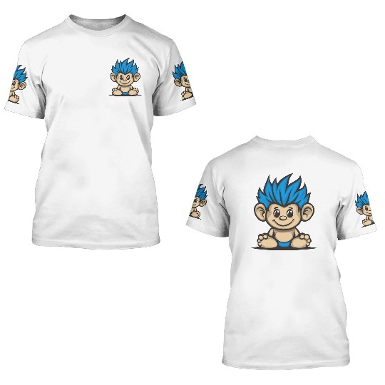 Blue Haired Cute Chibi Monkey 3D T Shirts