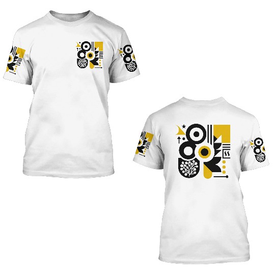 Bold Black & White Geometric Pattern with Yellow 3D T Shirts