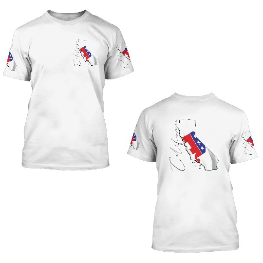 Republican Flag in California State Map CA 3D T Shirts