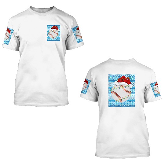 Baseball Christmas Lights 3D T Shirts