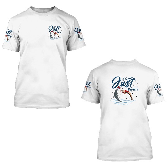 Just Swim - Cute Dolphins With Swimmer 3D T Shirts
