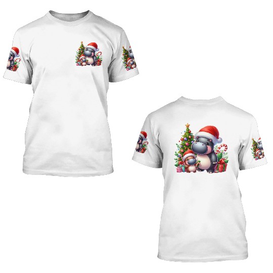 Christmas Hippo 3D T Shirts