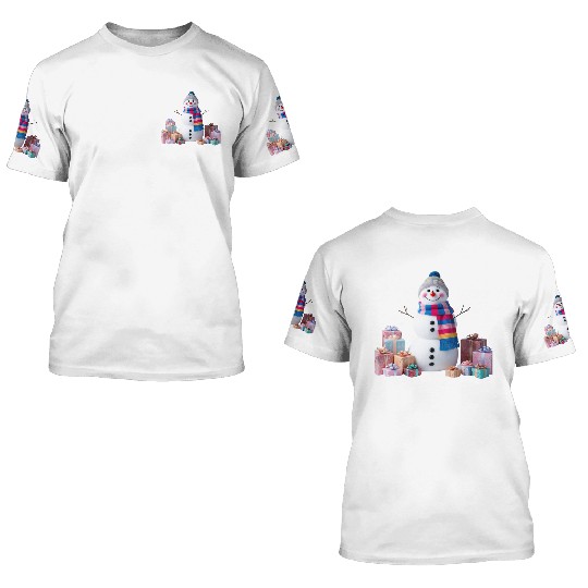 "Festive Snowman 3D T Shirts – Pastel Winter Charm