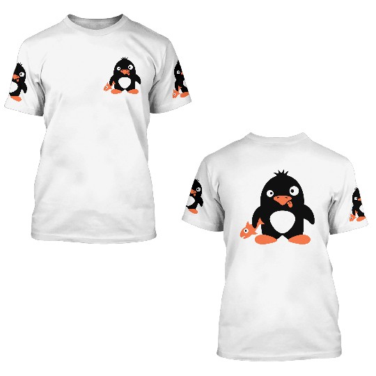 Funny Penguin Caught Fish Crazy Stupid Weird Face 3D T Shirts