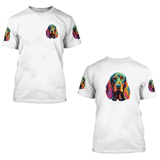 Watercolor Colorful Black And Tan Coonhound 3D T Shirts
