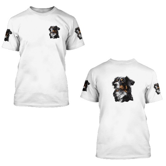 Drawing Realistic Australian Shepherd 3D T Shirts