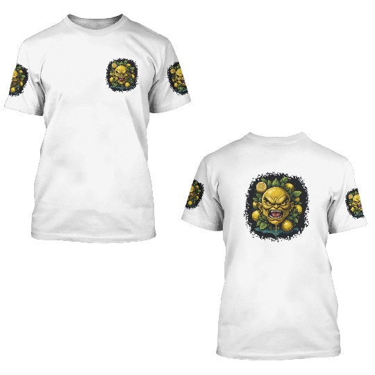 Angry Lemon Head with Realistic Details 3D T Shirts