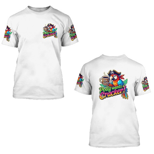 pirate parrot holding a coffee cup design 3D T Shirts