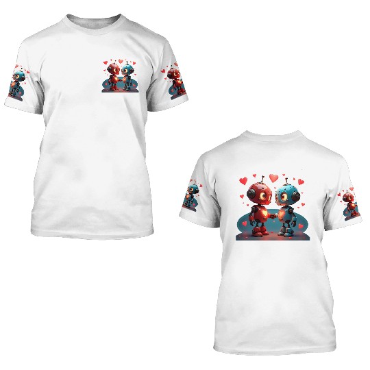 Cute Robot Hearts 3D T Shirts