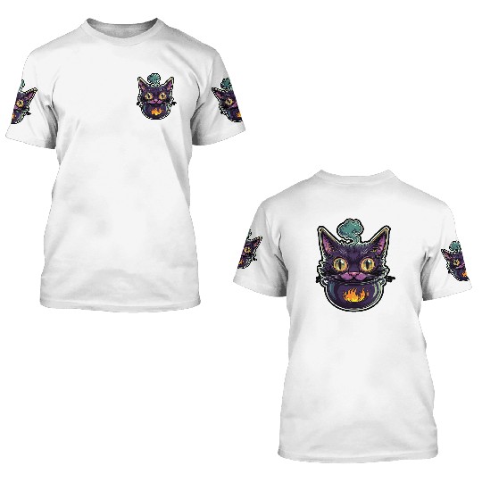 Cat Boiler Cat Witch Halloween 3D T Shirts