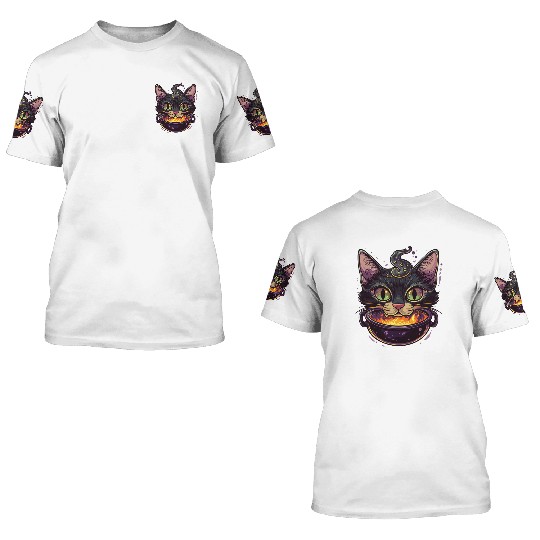 Cat Boiler Cat Witch Halloween 3D T Shirts
