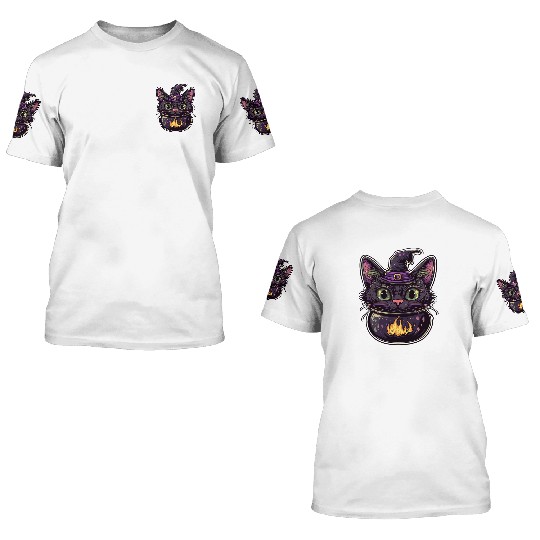Cat Boiler Cat Witch Halloween 3D T Shirts