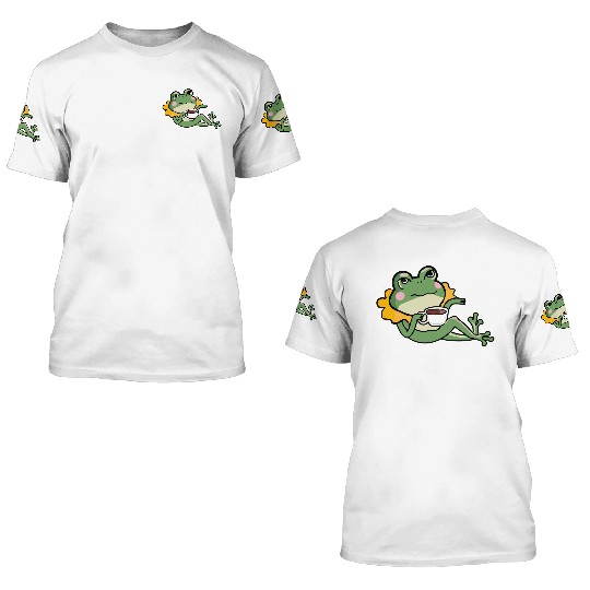 Relaxing Green Frog coffee Lover 3D T Shirts - Unique