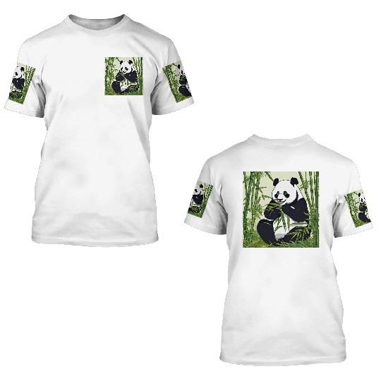 Chill Panda Eating Bamboo Cute Relaxed Design 3D T Shirts