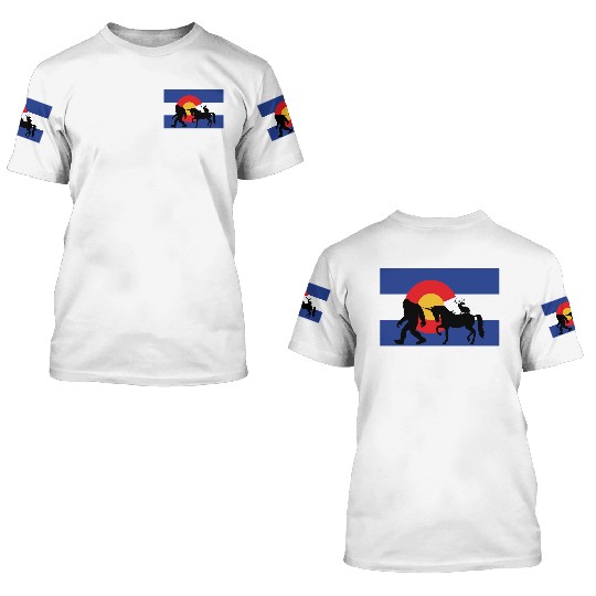 Mythical Creature and Jeep in Colorado Flag 3D T Shirts