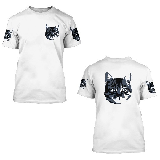 Cat Lover Realistic Pet Face Cute Cool Kitten Head 3D T Shirts