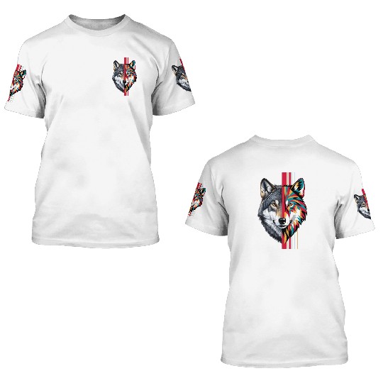 Realistic and Geometric Patterns Wolf Head 3D T Shirts