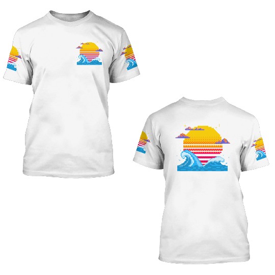 Pixel Sunset Horizon 3D T Shirts