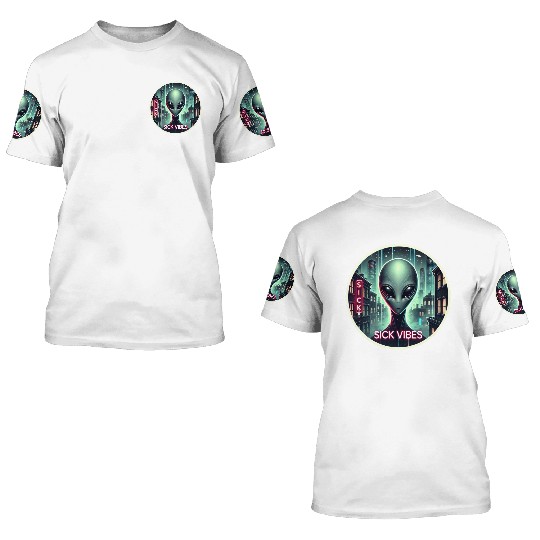 Cyberpunk Alien Encounter - Futuristic Neon Sci-Fi 3D T Shirts