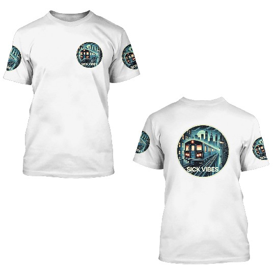 Retro Futuristic Subway Train - Neon Cyberpunk Cit 3D T Shirts