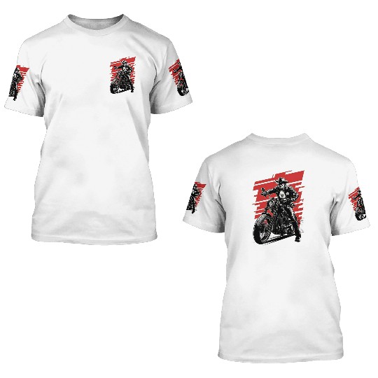 Sheriff Riding Motorcycle Illustration 3D T Shirts