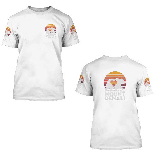 Retro Mount Denali Bear Sunset Art 3D T Shirts