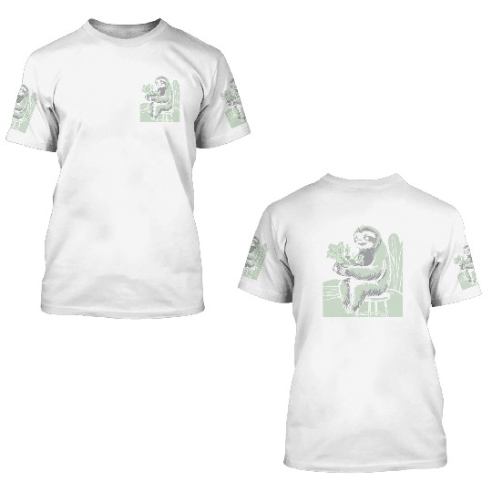 Cute Sloth Hugging Plants Vegan Vegetarian 3D T Shirts